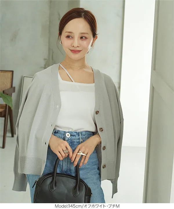 田中亜希子さんコラボ ] UVカットスクエアネック五分袖ニットトップス