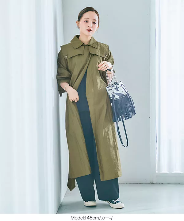 田中亜希子さんコラボ ] ナイロンロングトレンチコート [K1016