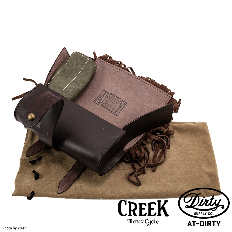 CREEK MOTORCYCLE x AT-DIRTY レザー フリンジ ツールバッグ ブラウン