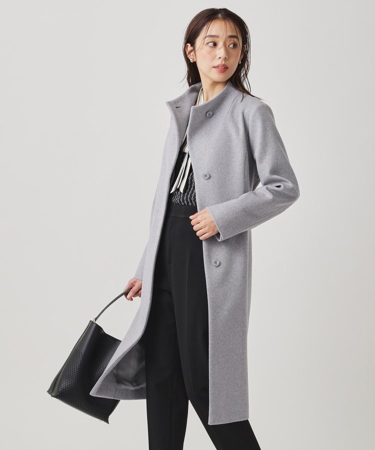 カシミヤ混／日本製】Iラインスタンドウィングカラーコート（スタンド