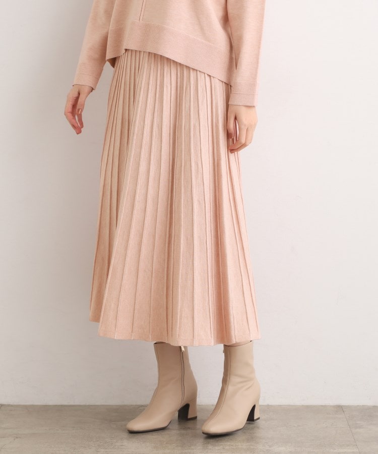 SETUP可能】冬から春まで軽やかに ラメラインニットプリーツスカート