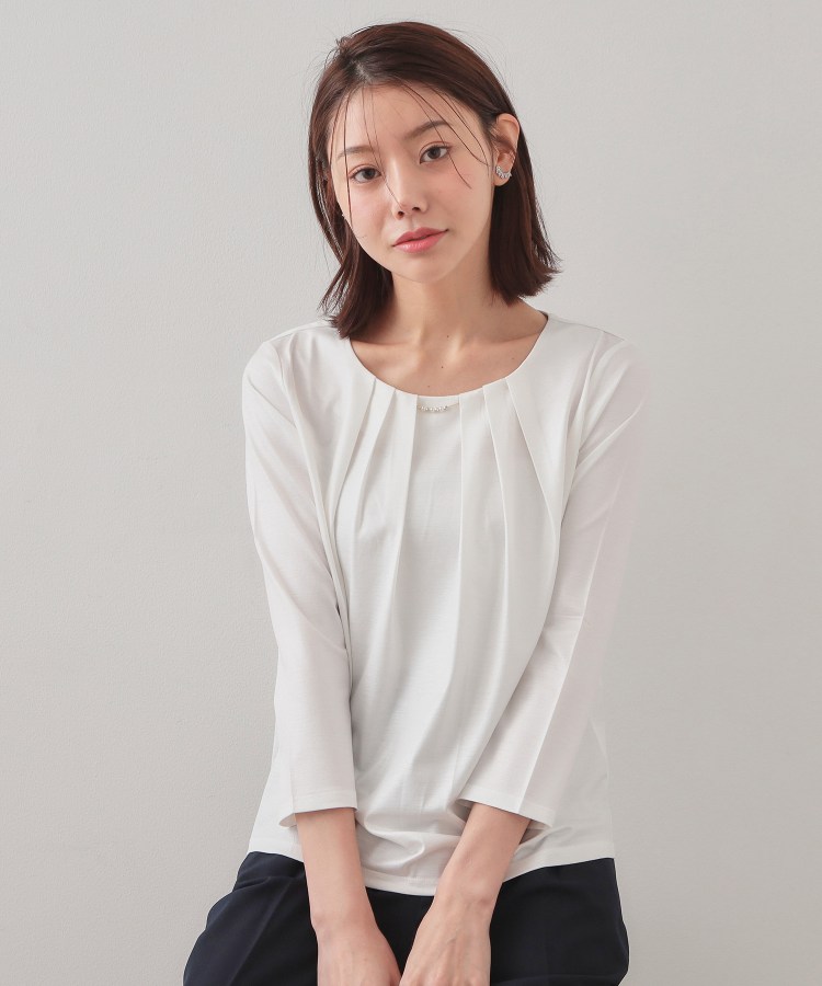 タックビジュー7分袖トップス【洗濯機可】（カットソー） | index