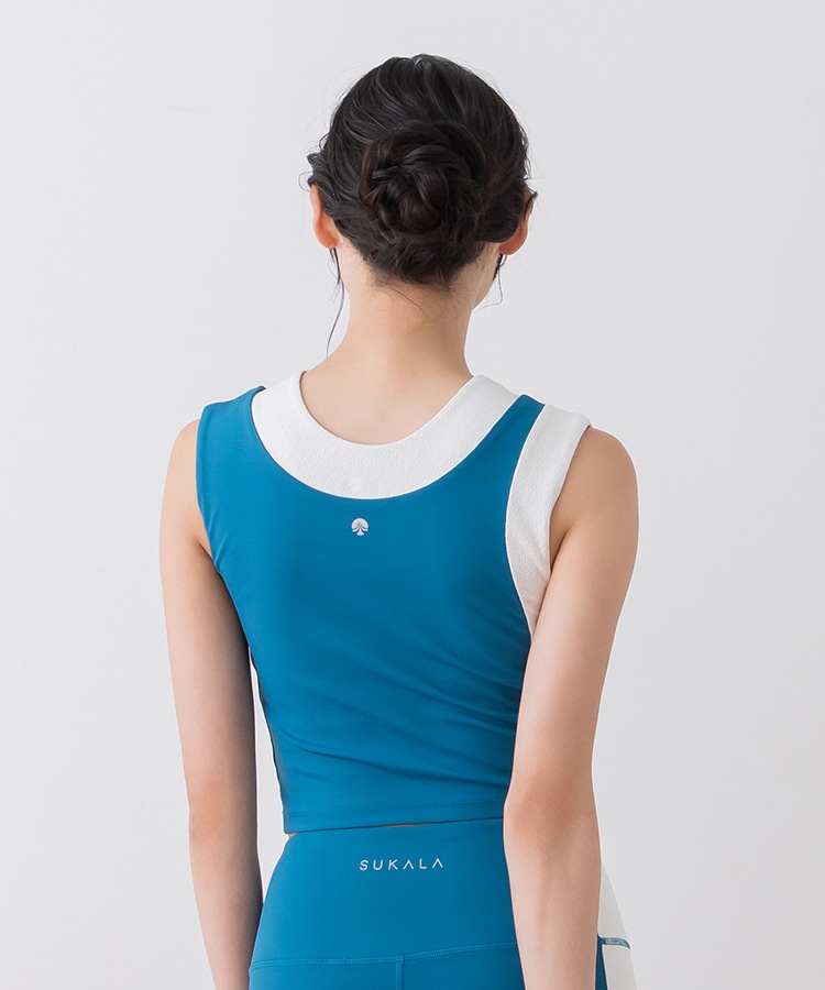 SUKALA】バイカラーショートタンクトップ(XS・S・M・Lサイズ ネイビー