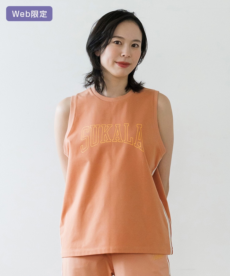 SUKALA】ラインBigタンクトップ(M・Lサイズ スモークオレンジ