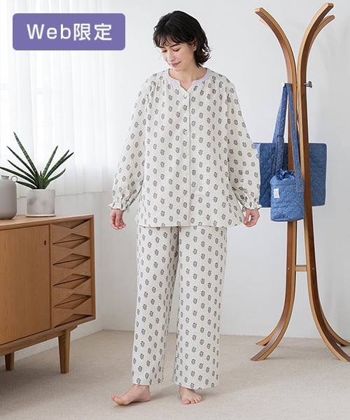 SUKALA HOME】フルーレットプリントパジャマ(M・Lサイズ アイボリー