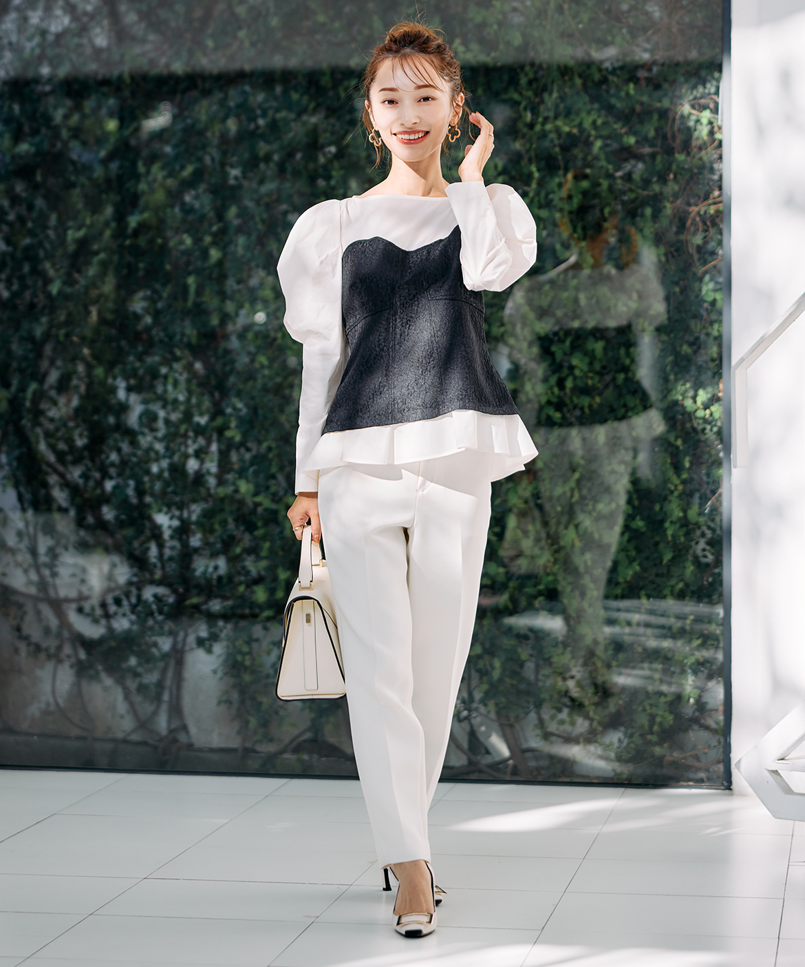 M Maglie le cassetto×吉田理紗》ビスチェ風ジャガードブラウス｜M