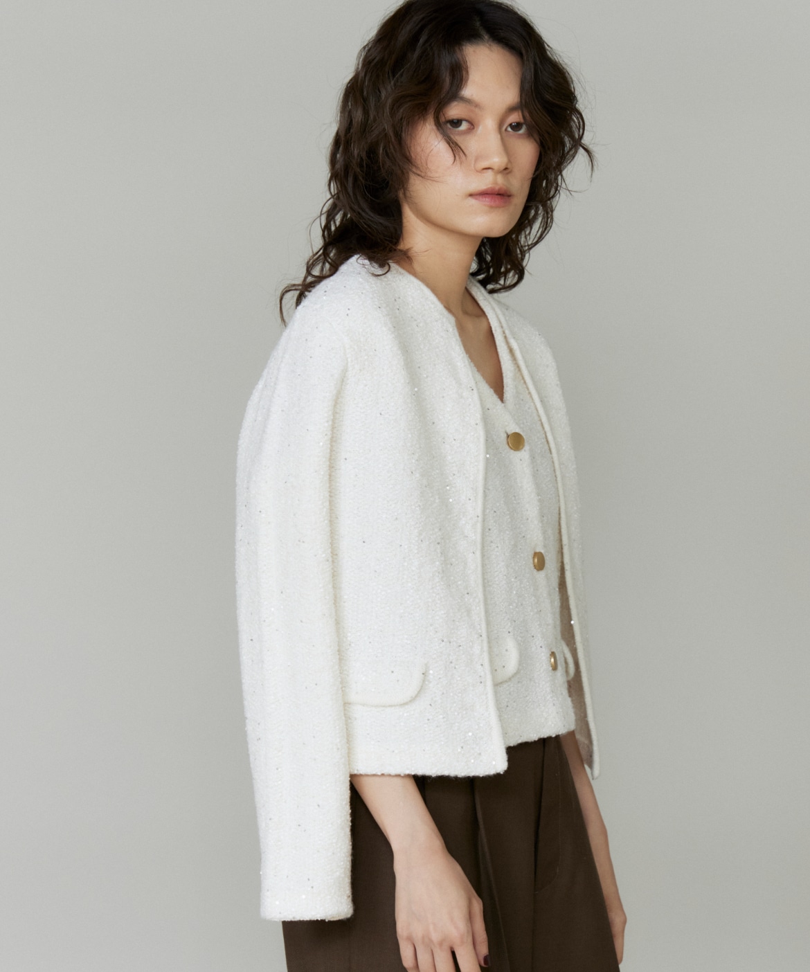 ツイード風ニットカーディガン｜INED（イネド）｜フランドル（FLANDRE