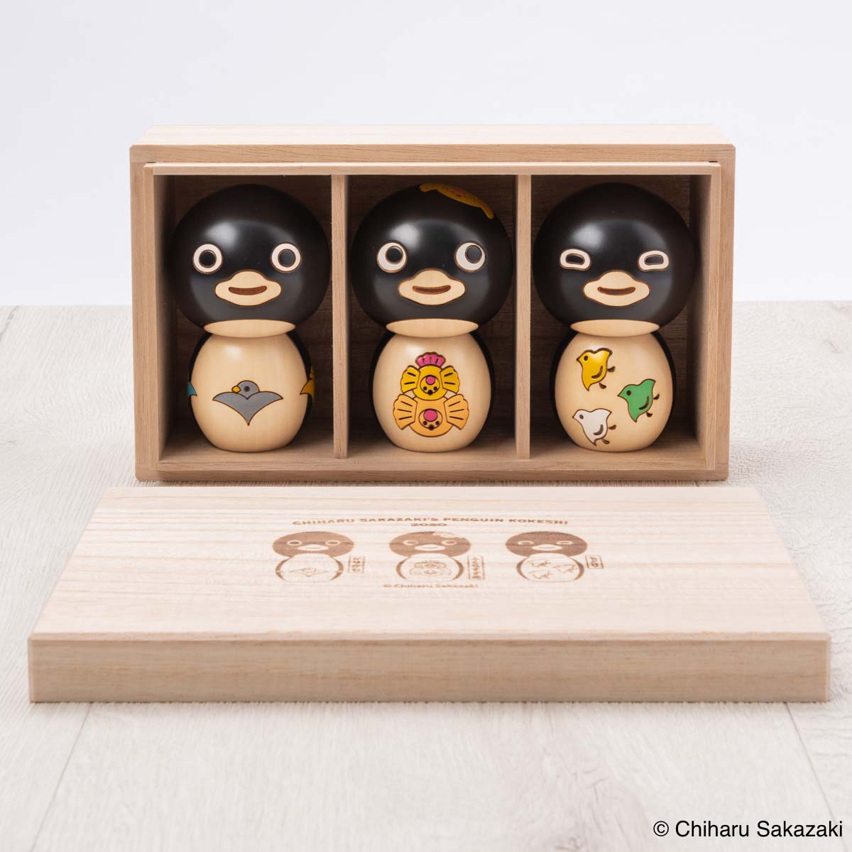 さかざきちはる ペンギンこけし3体セット/特製桐箱仕様（直筆サイン