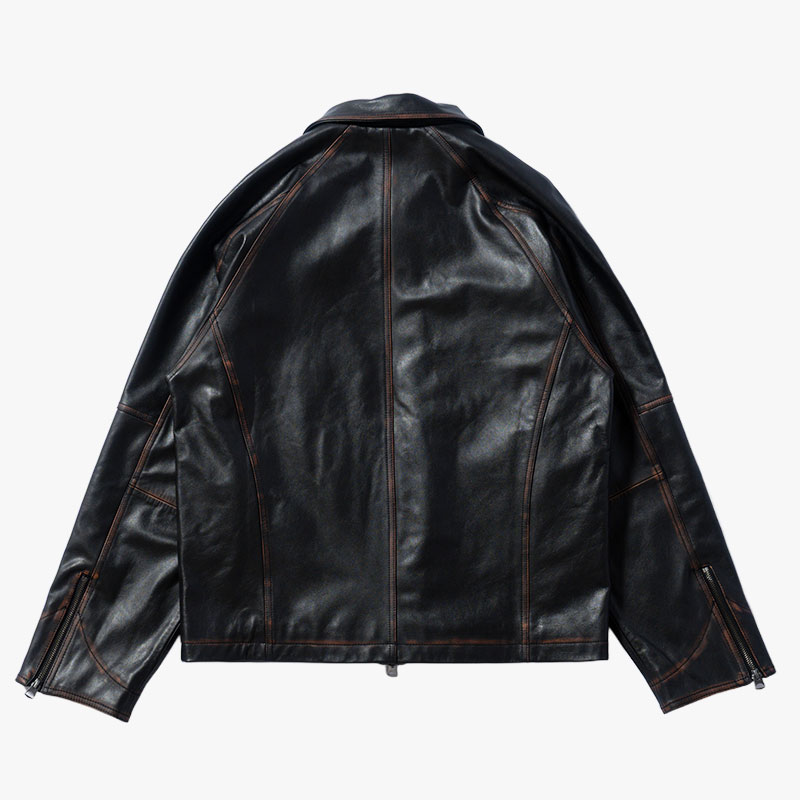 D POCKET AGING LEATHER JACKET -BLACK- | IN ONLINE STORE