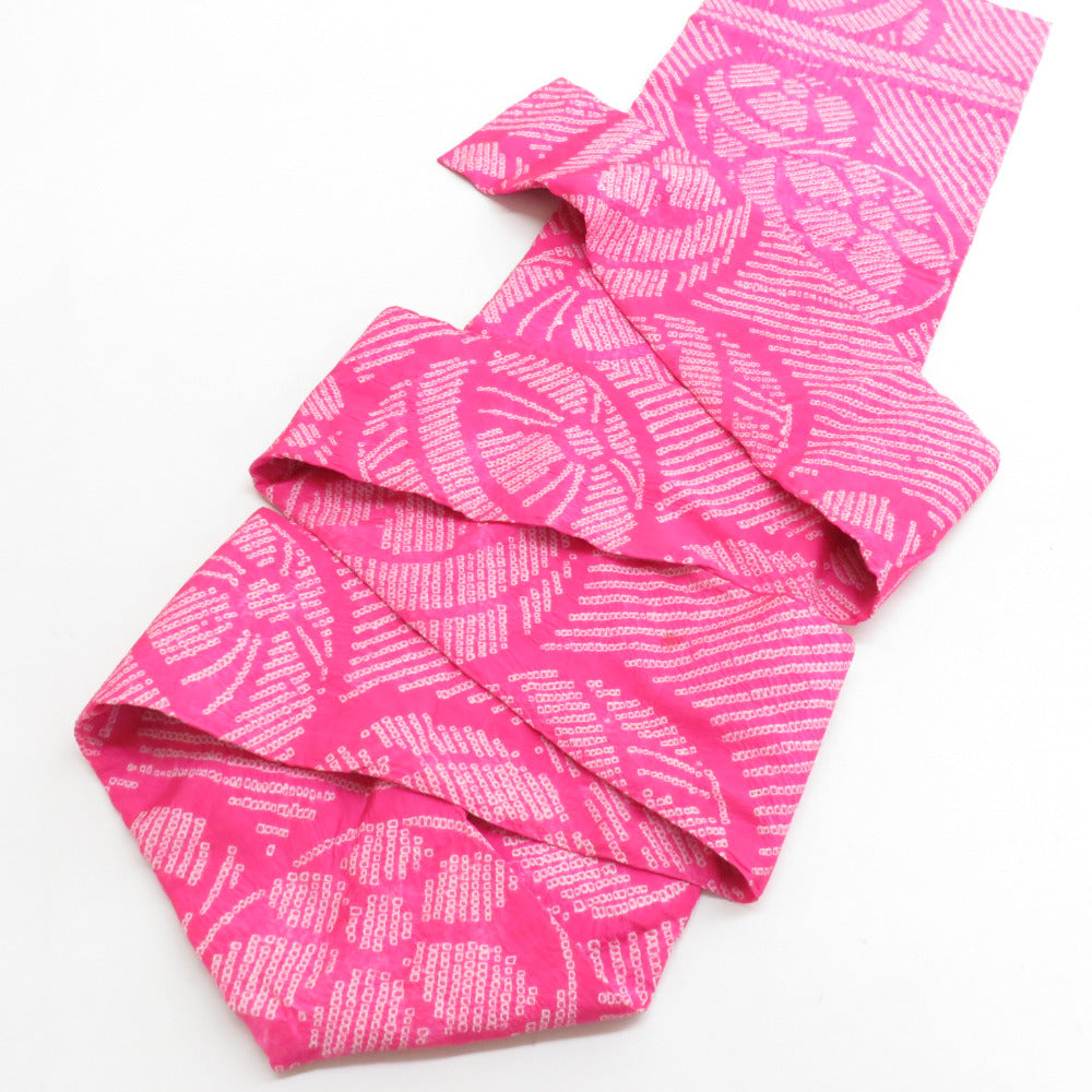 名古屋帯 アンティーク 総絞り 毬文様 絹 全通柄 九寸なごや帯 桃色