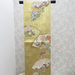 袋帯 西陣織 松尾京敏作 寿扇四季花 金糸銀糸 ゴールド系 正絹