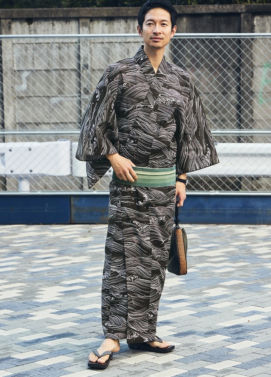 浴衣 波間にくじら 墨茶（ご予約受注品） | 男の浴衣 | やまと