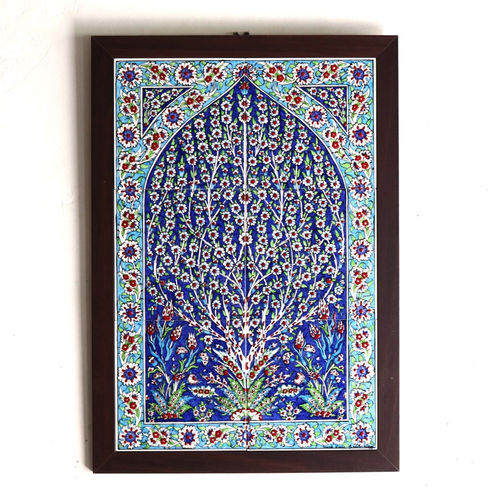 キリムスタイル / トルコ陶器 手書き6枚タイル H67×W45×D1.5cm プラム