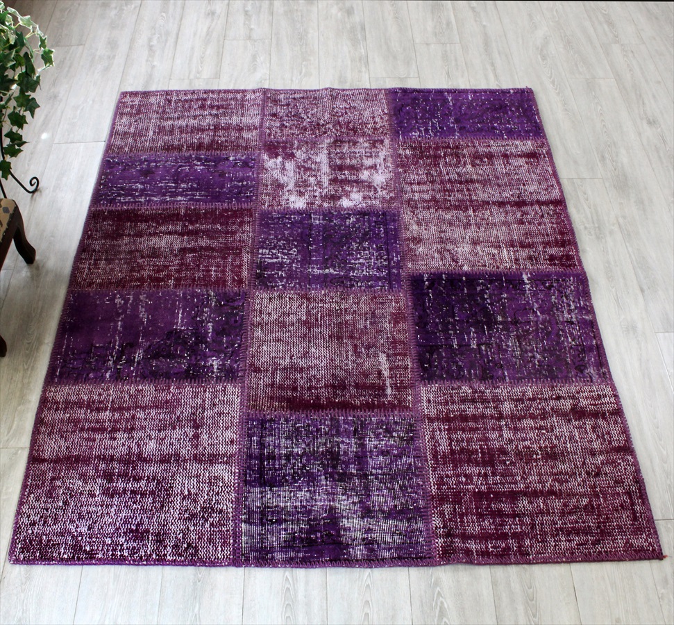 キリムスタイル / リサイクル・パッチワークラグ181×150cm パープル