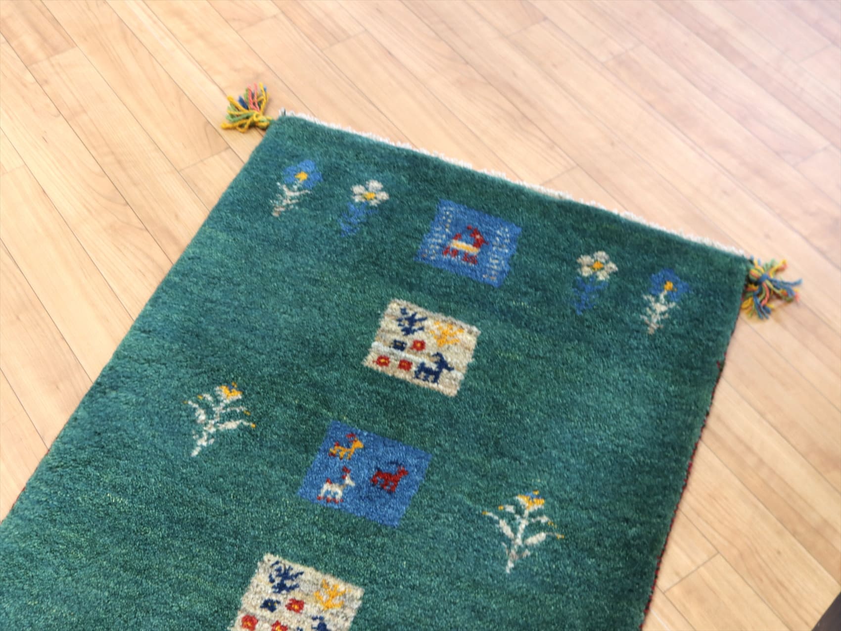 キリムスタイル / ギャッベ 玄関マットサイズ88×62cm グリーン