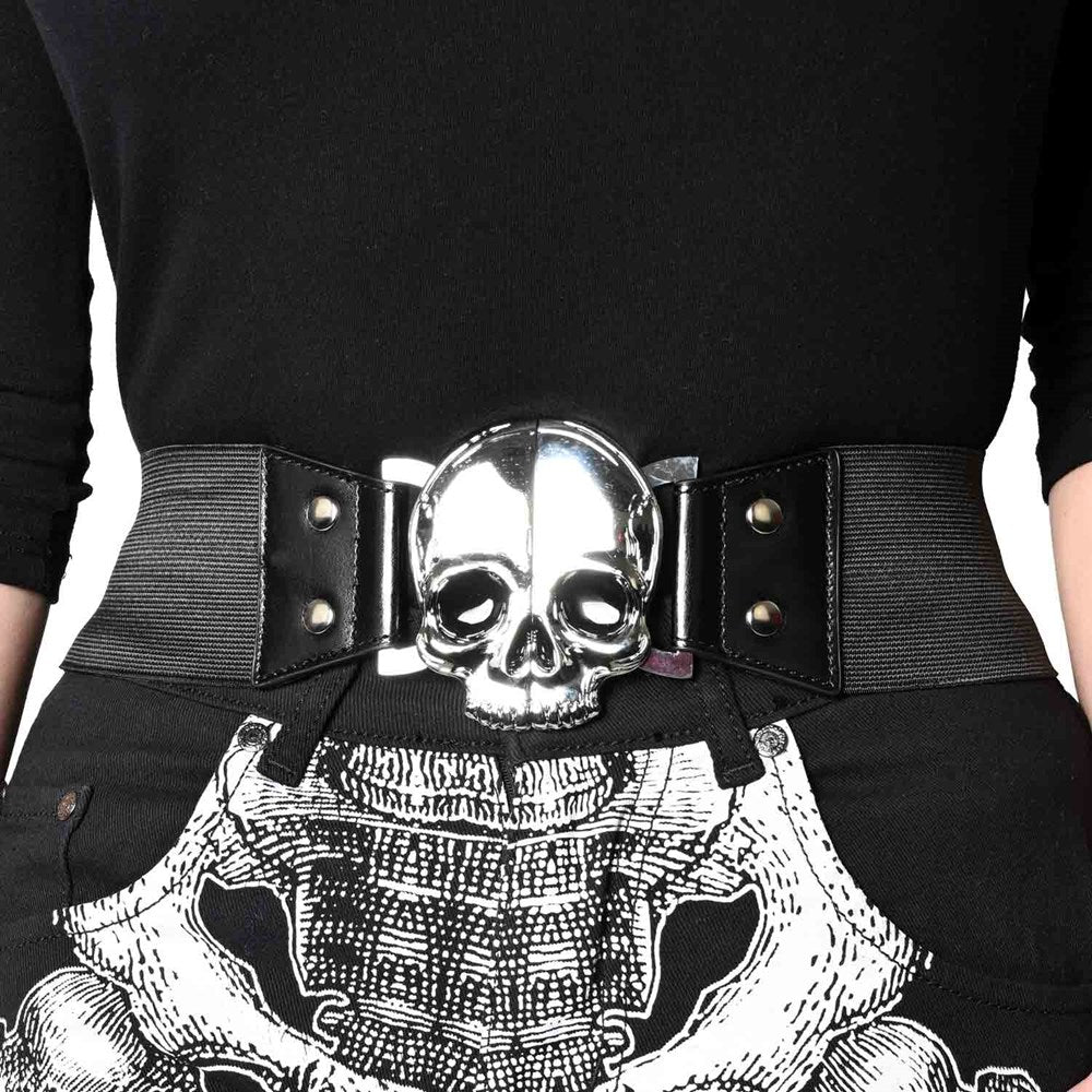 Kreepsville 666 Elastic Waist Belt with skull buckle