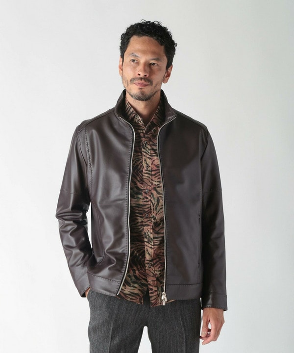 スタンドカラーシングルライダース レザージャケット｜メンズ