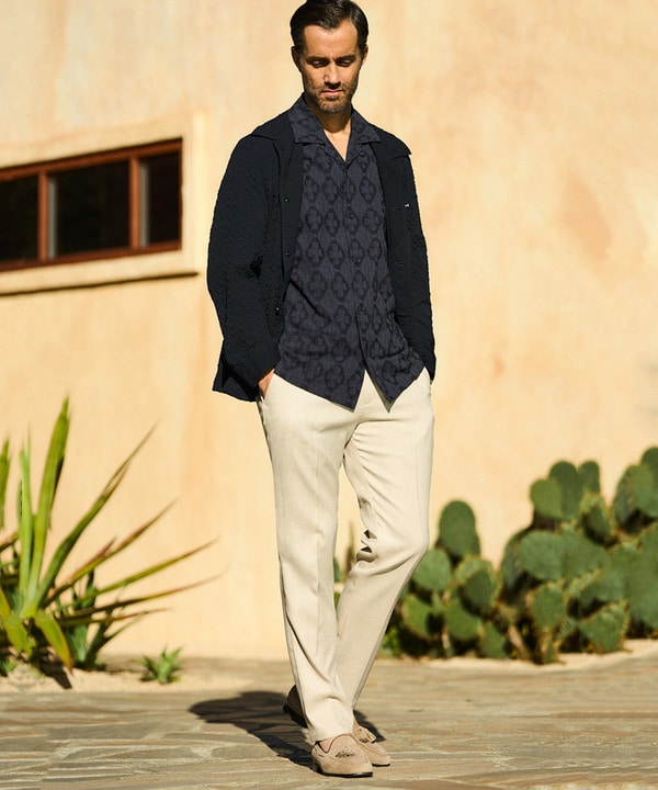 WAX LONDON】NEWTONジャカードオープンカラーシャツ｜メンズ