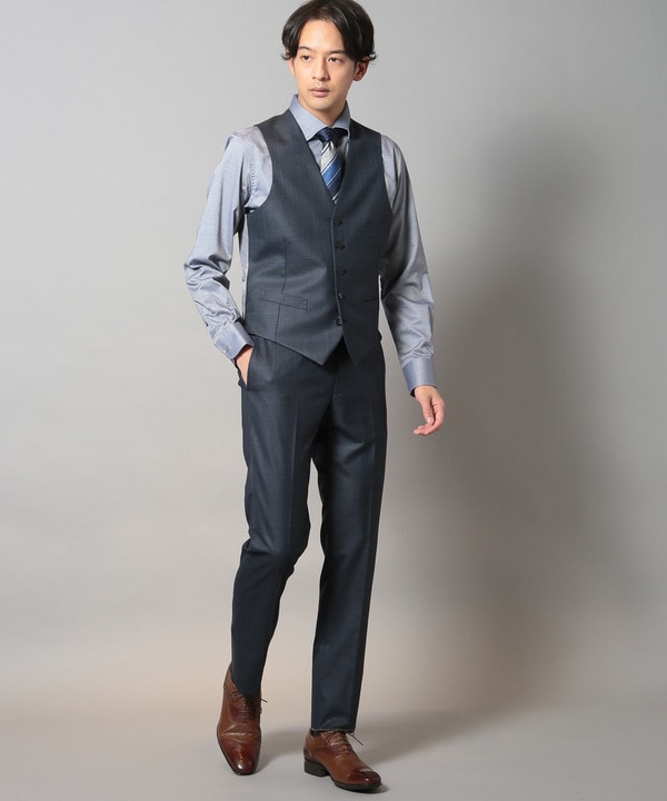毛PEメランジウインドウペンスーツベスト（スリーピース対応）｜メンズ