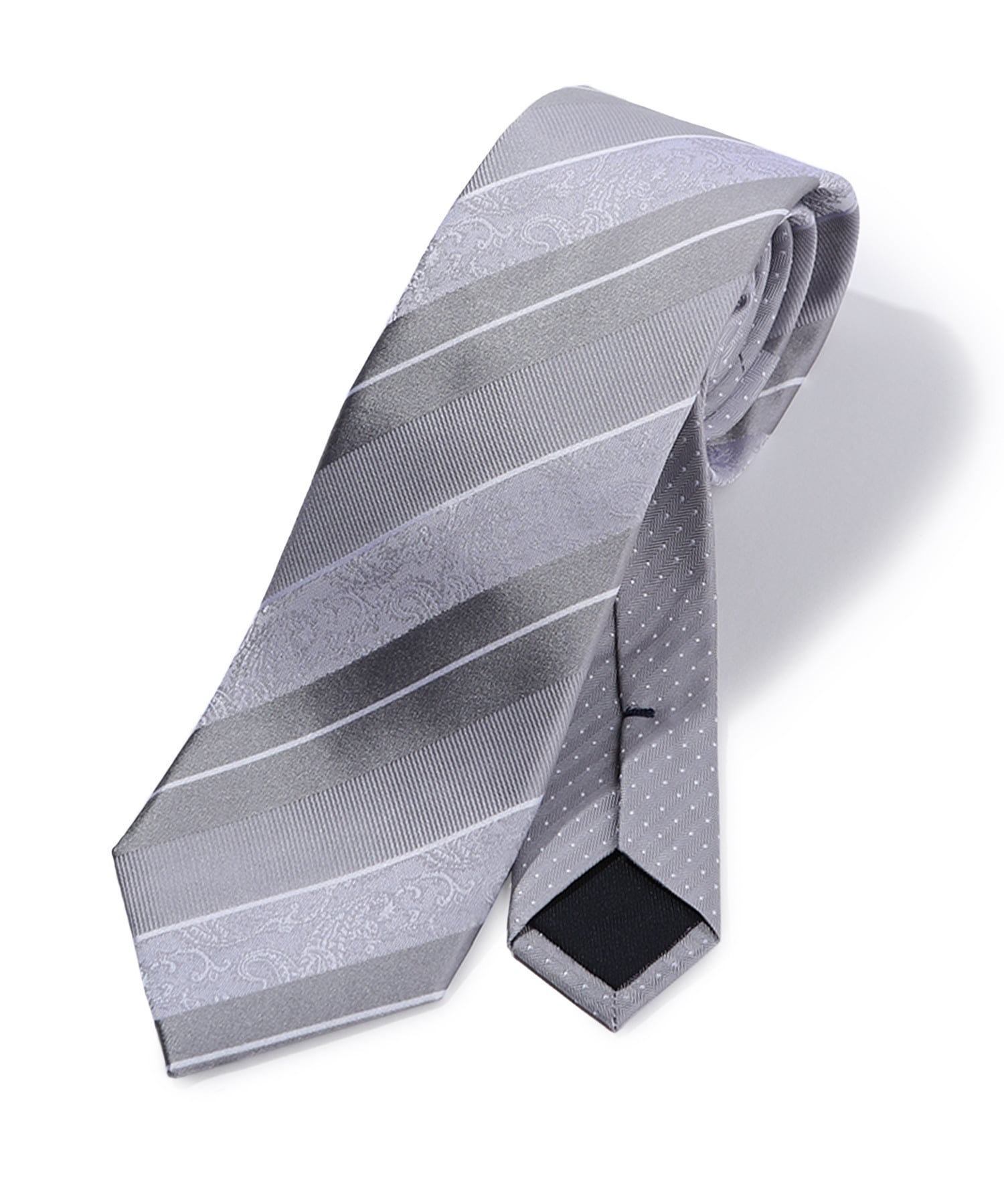 シャドーペイズリーストライプ×ピンドット柄シルクネクタイ