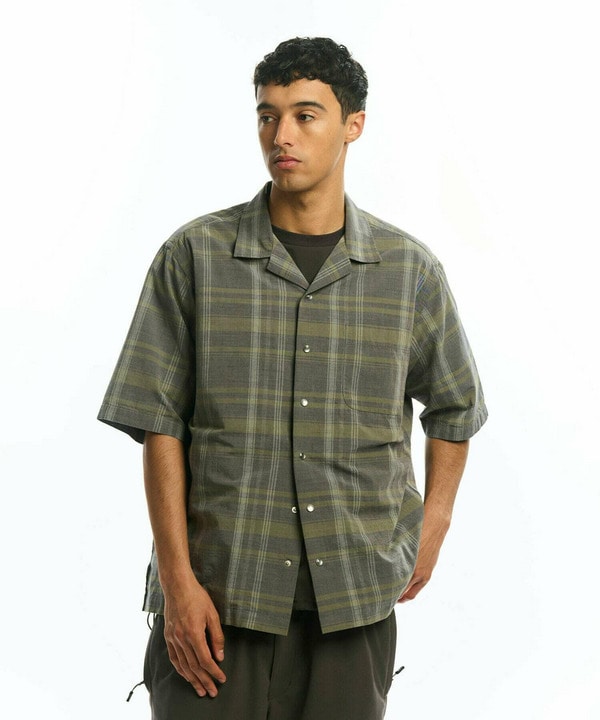 マドラスチェックコットンオープンカラーシャツ｜メンズファッション