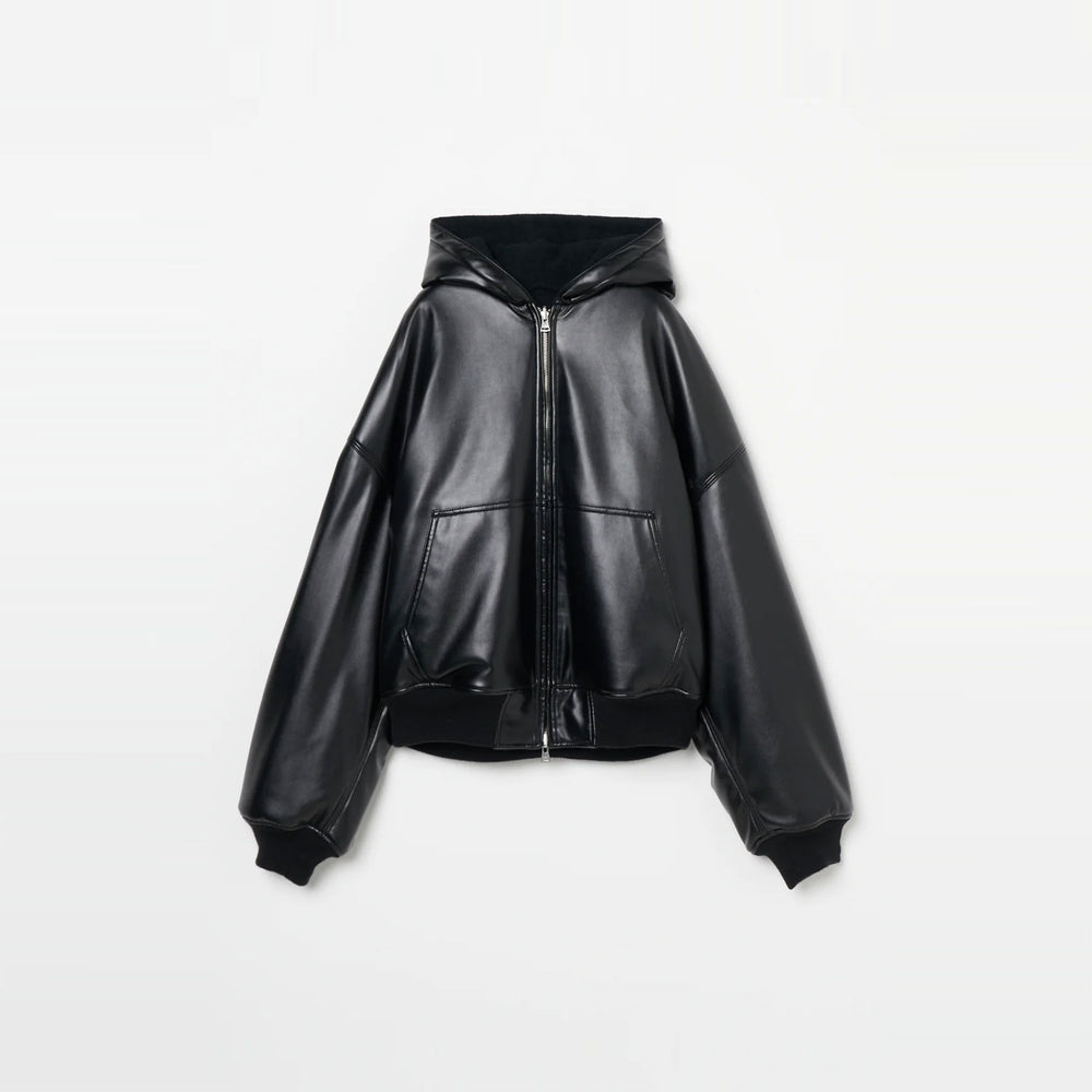 Leather Zip Up Hoodie-BLACK- – OBLIGE