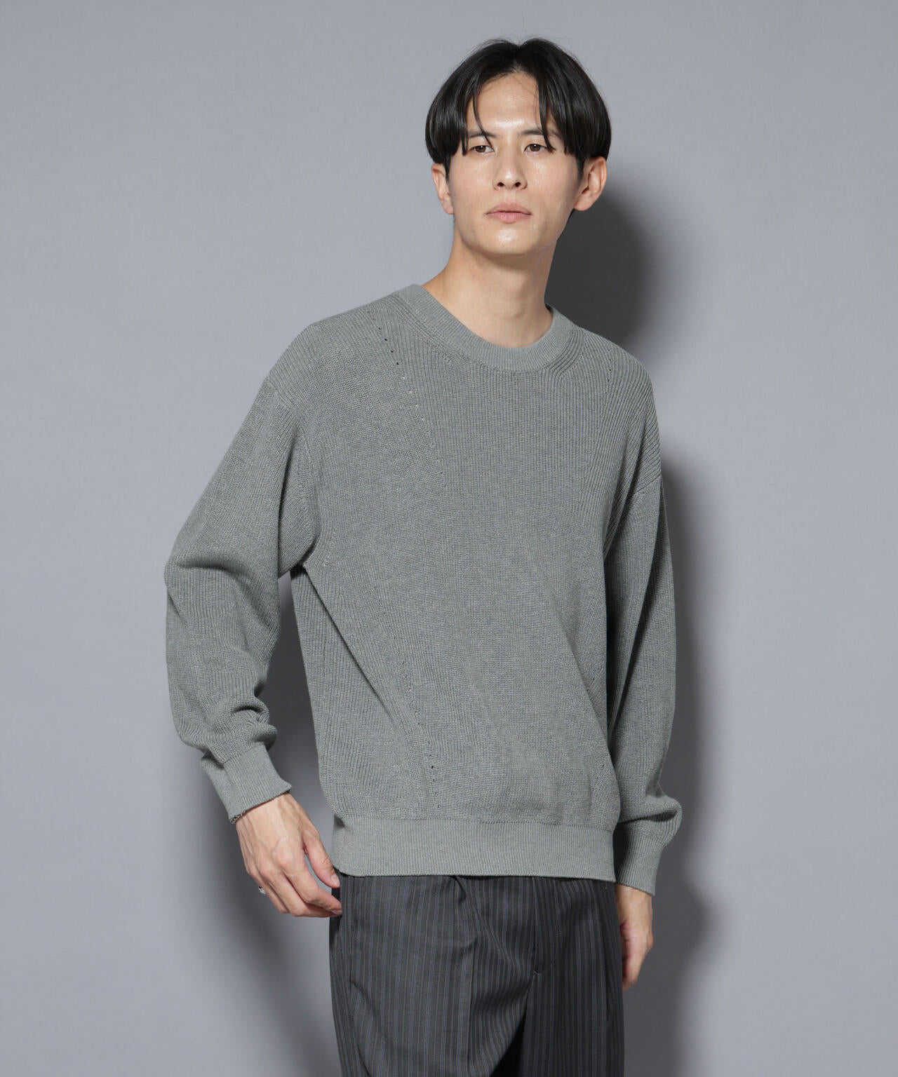 マーセライズコットン 畦クルーネックニット