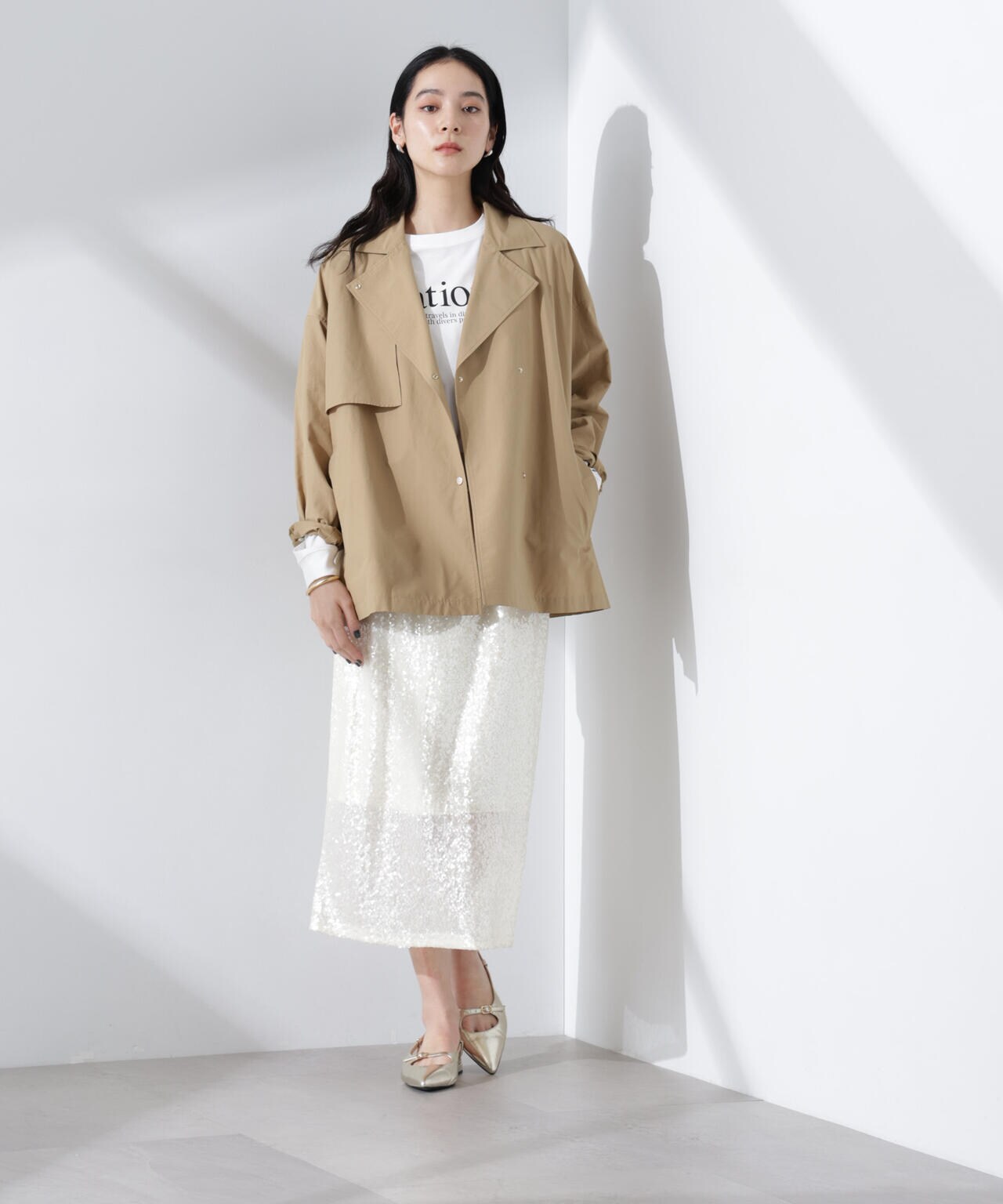 ミドル丈 ワイド ラフ トレンチ