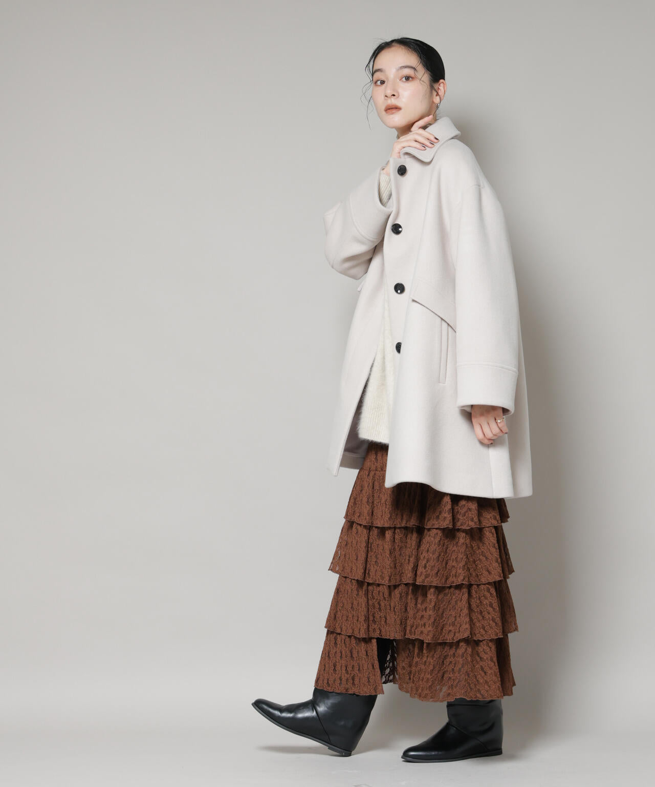 WooLoop Aライン ステンカラー ミドルコート