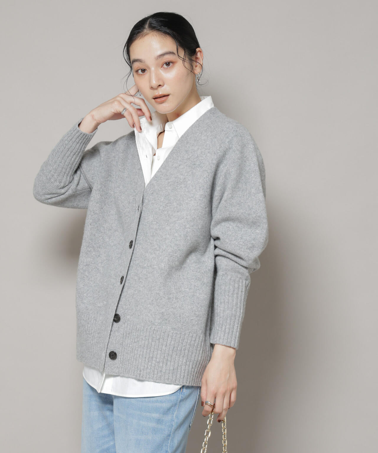 AQUA ウール カシミヤ Vネック カーディガン