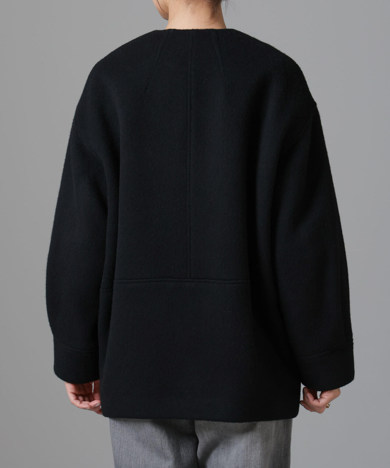 PECOLAMB ウール カシミヤ ノーカラー ミドル丈コート