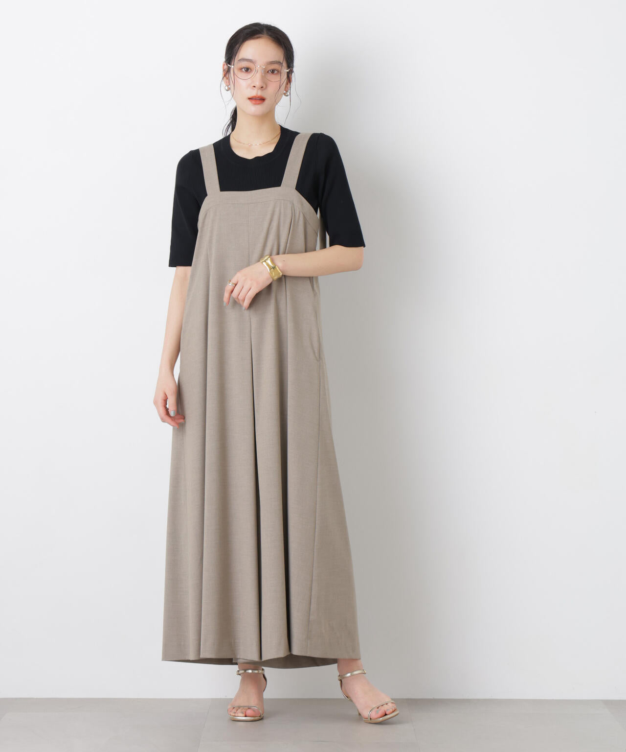 ワイド フレア サロペット