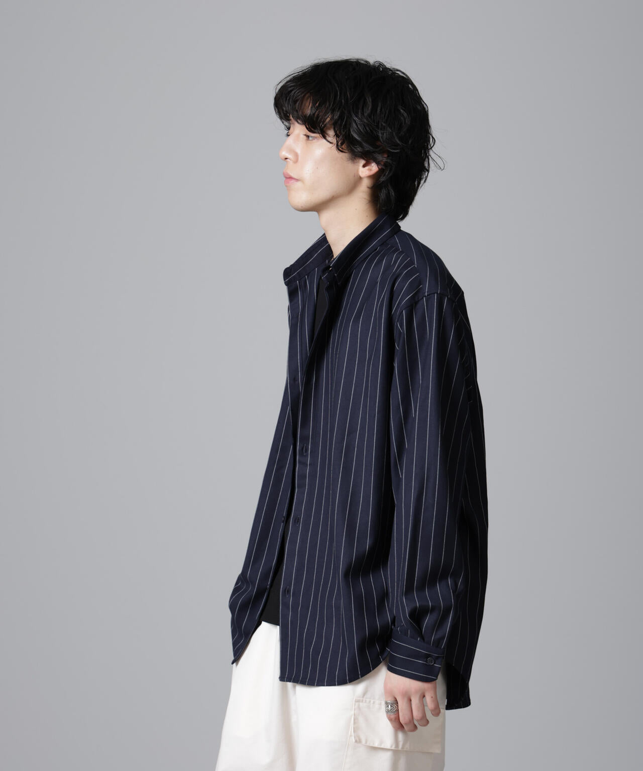 微起毛 ストライプ シャツ 長袖