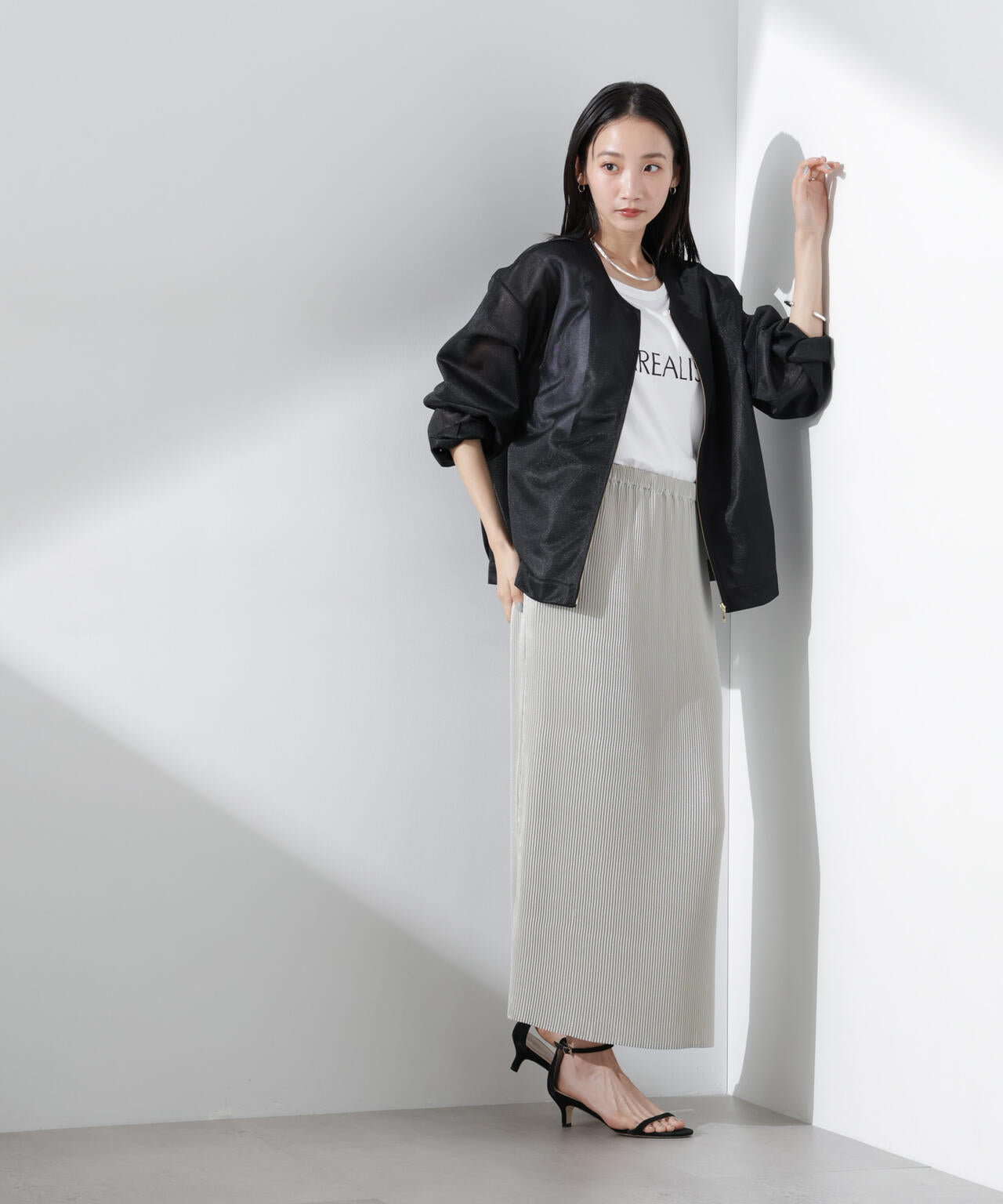 シアー ダンボール カット ノーカラー ZIP up ジャケット