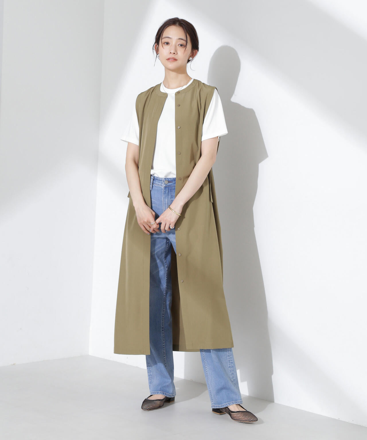 オープンフロント ノースリーブ ワンピース