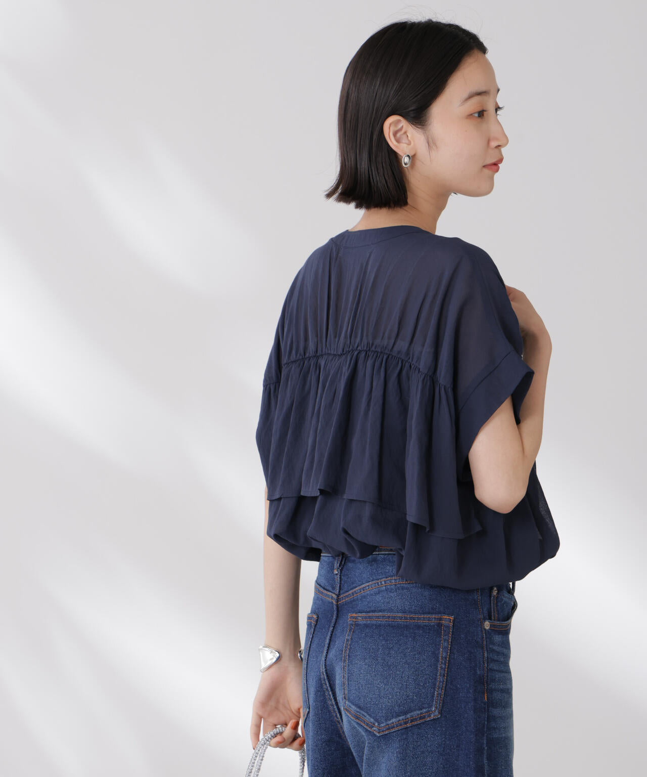 バック フリル ギャザー シアー ブラウス ( セットアップ可 )