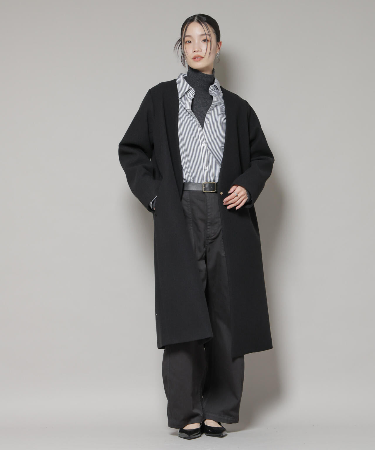 Vネック ノーカラー コート