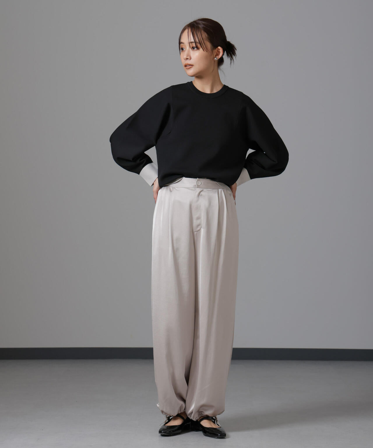 洗濯機 洗い可 軽量 バイカラー クルー ネック ニット