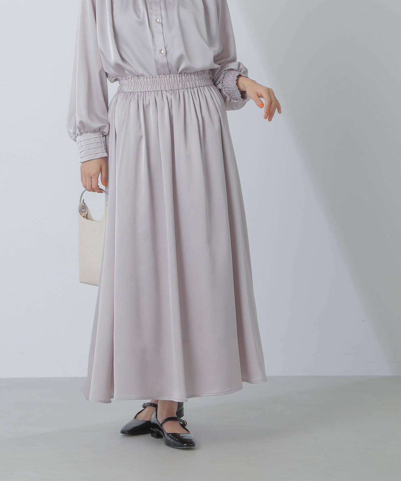 サテン ギャザースカート (セットアップ可)