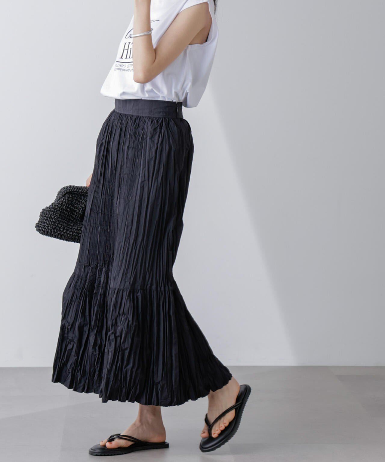 裾 切り替え ワッシャー プリーツ スカート