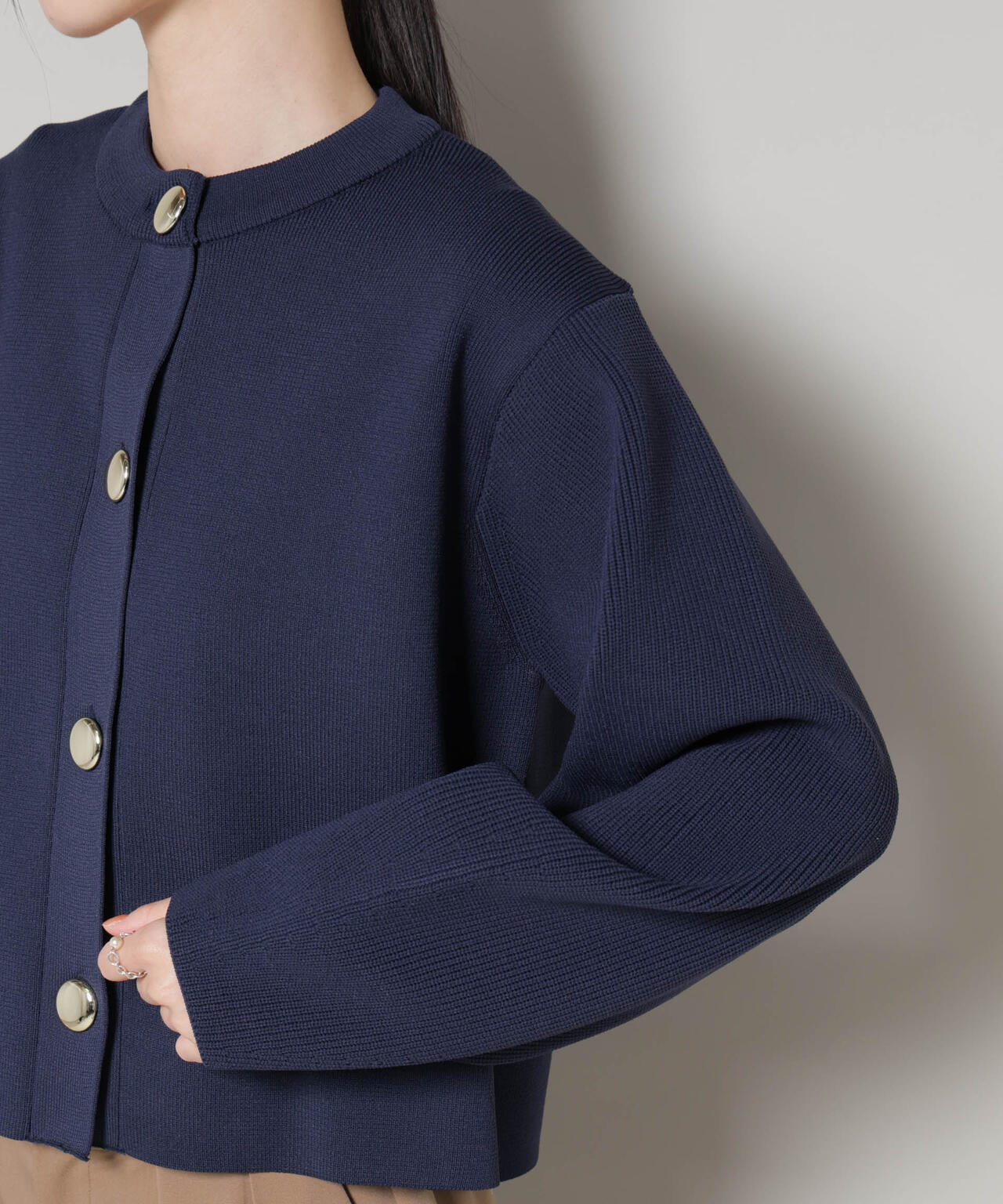 ビッグボタン クルーネック ニット カーディガン