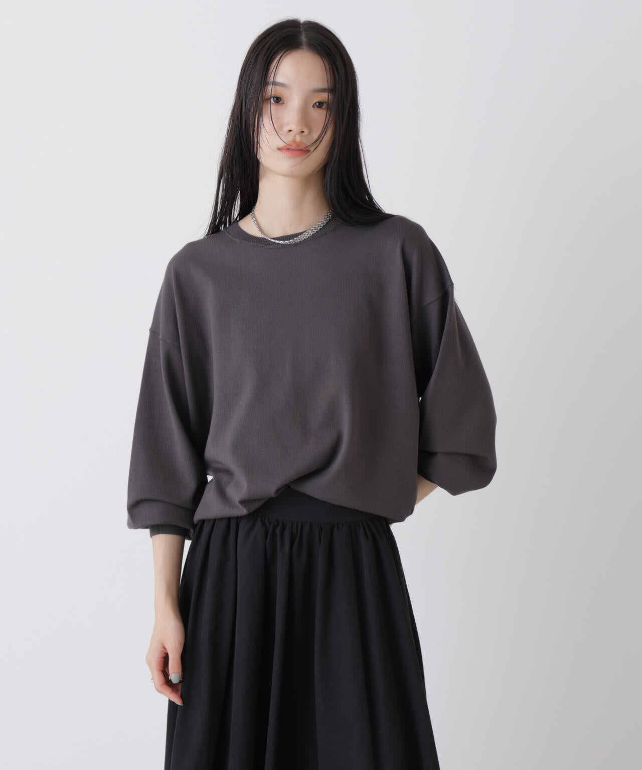 洗濯機洗可 バンブーレーヨンニット ワイド クルーネック プルオーバー