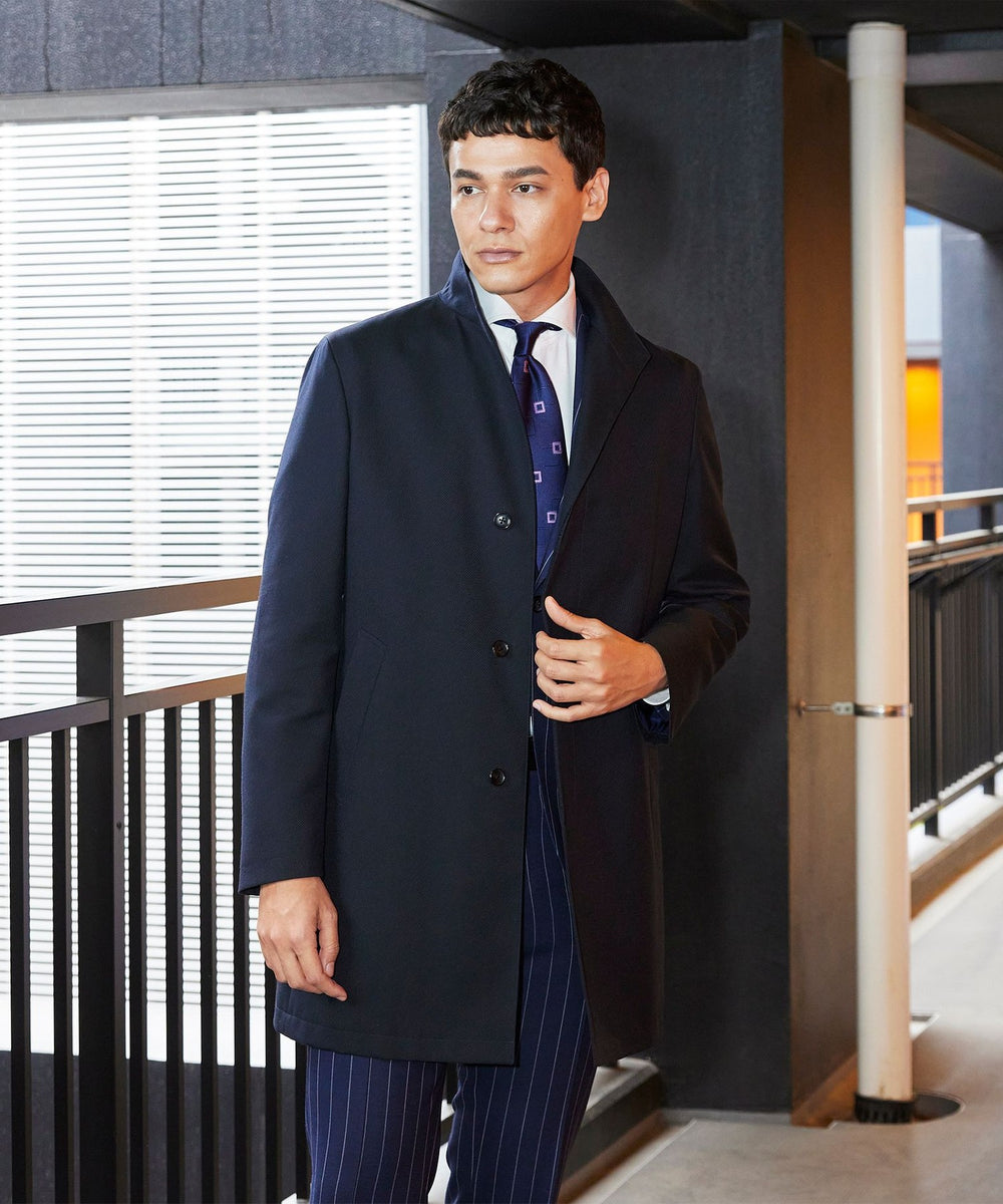 ウーステッドウールカルゼスプリングスタンドカラーコート(コート