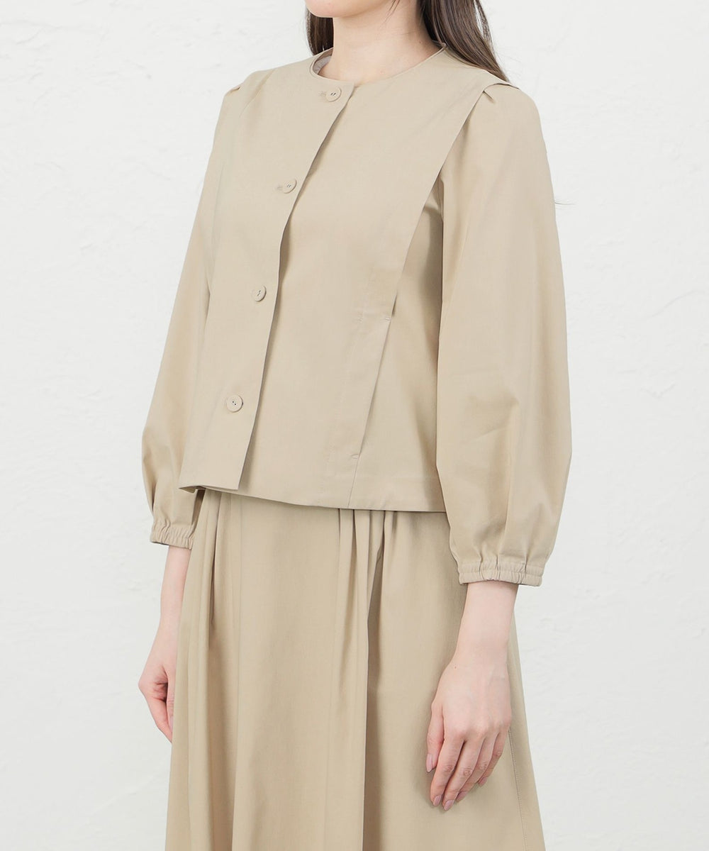 シャンブレーライクストレッチノーカラージャケット(ジャケット