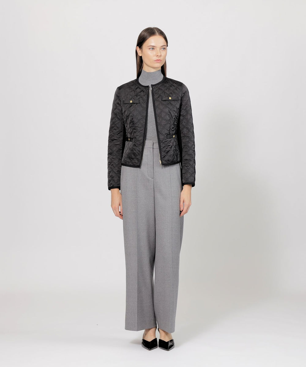 サテンキルト ニットコンビノーカラージャケット(コート)｜EPOCA