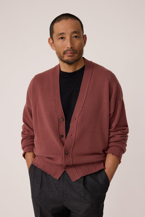 Drop Shoulder Cardigan (Brick Cashmere) - Stoffa