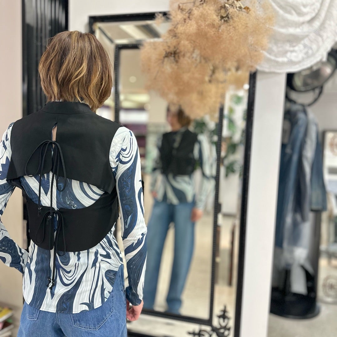 mamekurogouchi マーブル ジャージーハイネックトップス