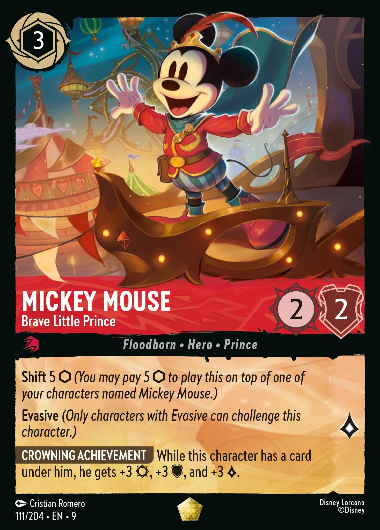 009-111 Mickey Mouse - Brave Little Prince Lorcana Card | Disney