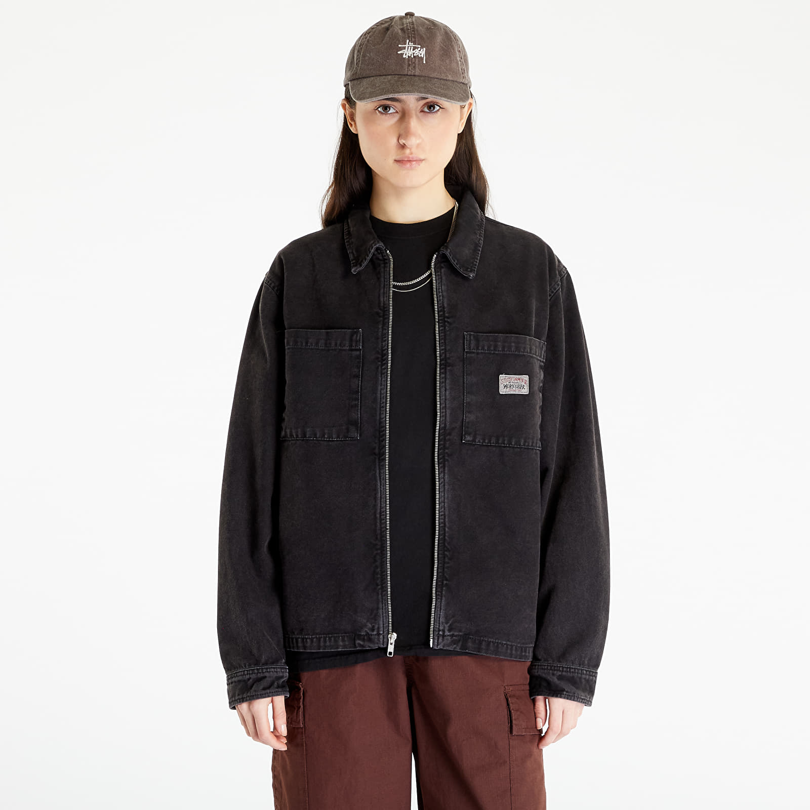 Jackets Stüssy Washed Canvas Zip Long Sleeve Shirt UNISEX Black