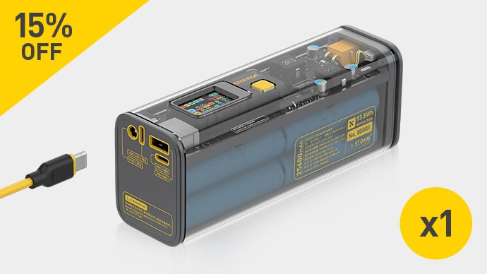 近未来的なスケルトンモバイルバッテリー！DC出力電圧を0.1Vずつ好きに